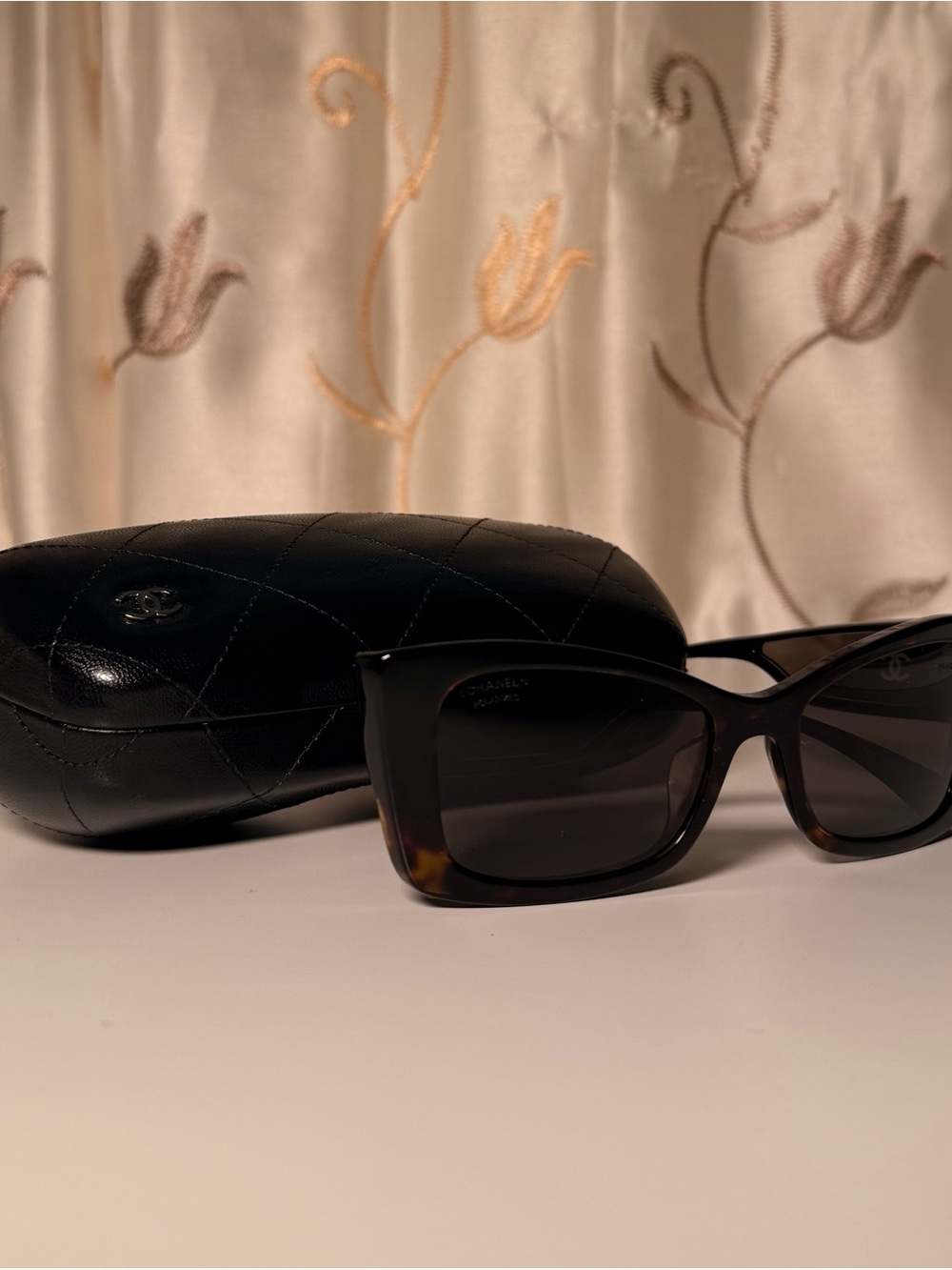 CHANEL Brown Black Square Sunglasses